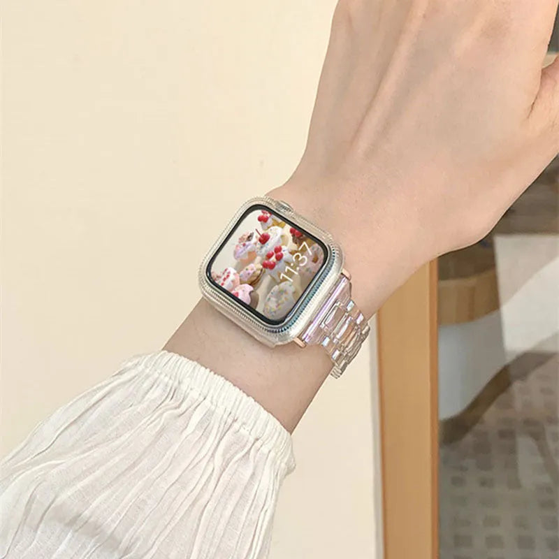 Colourful laser carved transparent resin watch strap with straight 22mm interface for Apple watches