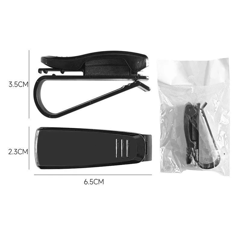 Black plastic car sun visor clip for glasses and cards measuring 6.5cm long