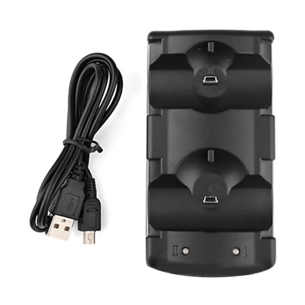 Black PS3 two-in-one wireless charging base for original PlayStation 3 controllers with USB connection