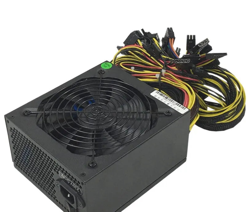 Black 110V server power supply with 2000W capacity, active PFC, and multiple GPU interfaces