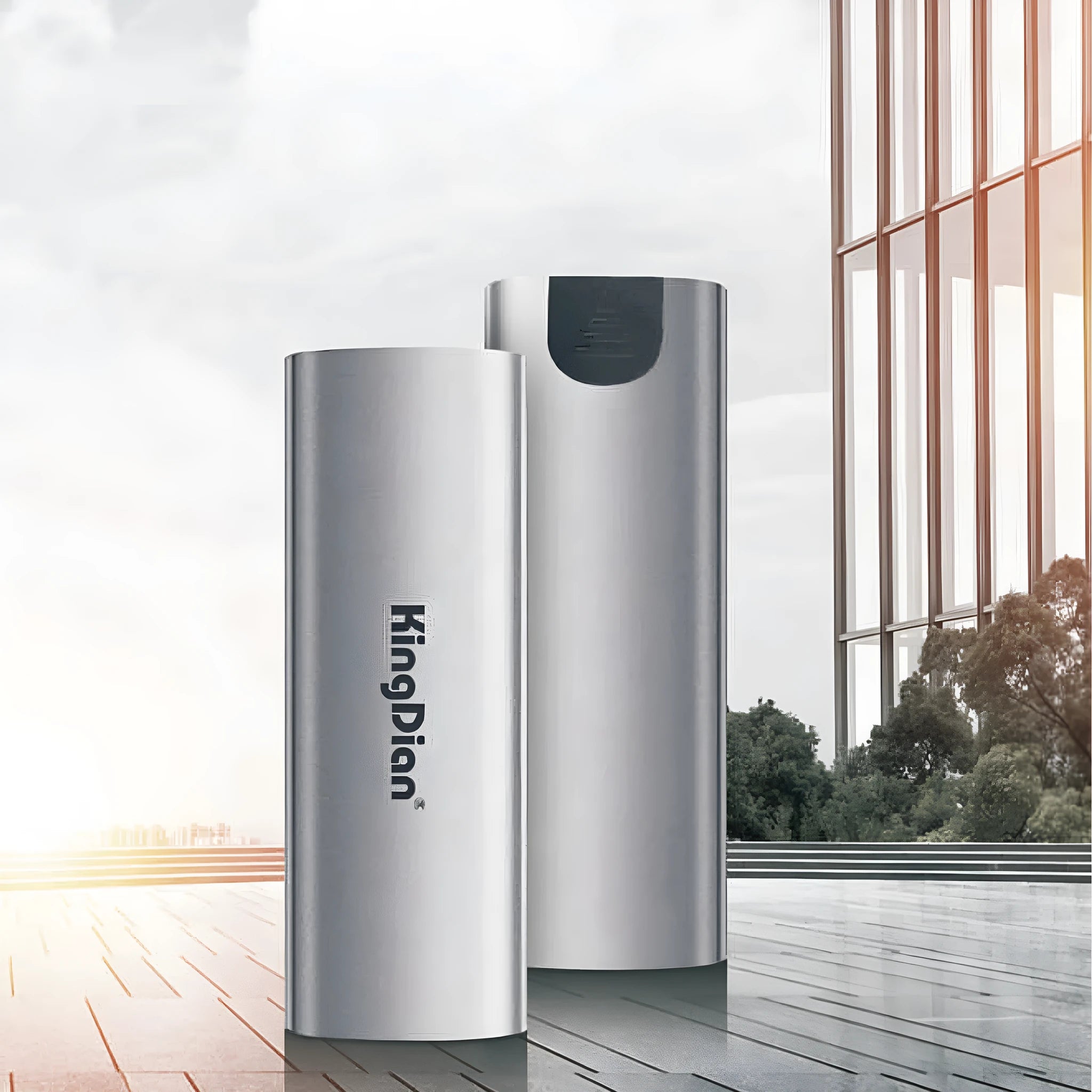 Grey coloured mobile SSD external hard drive with USB 3.0 connection for phones.