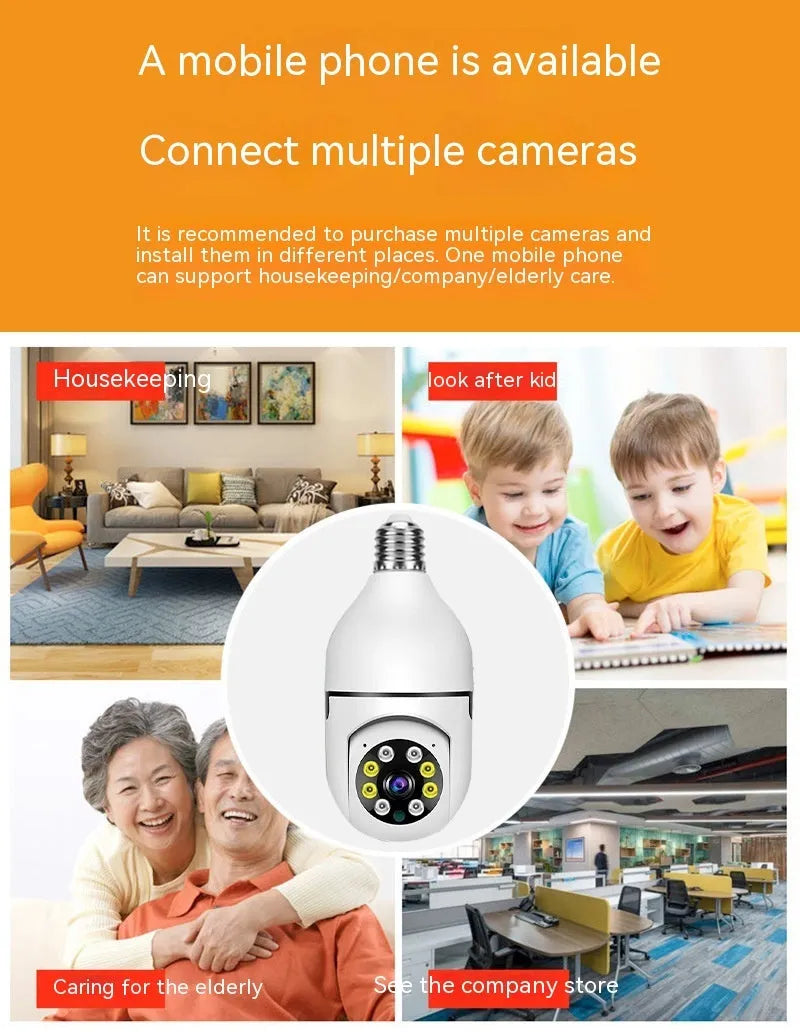 Wireless WiFi bulb camera with 1080p resolution and full colour night vision capability