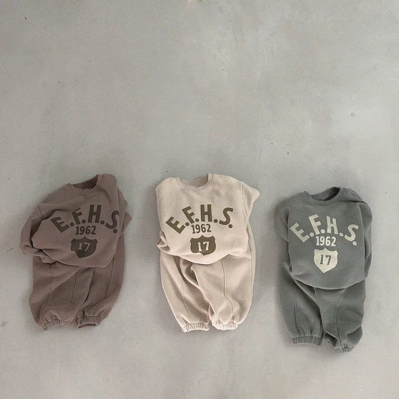 Boys and Girls Letter Print Casual Fleece Sweater Two-Piece Set Cotton Pullover Top and Trousers Set Long Sleeve Wool Warm Autumn Winter Two-Piece Set Apricot Brown Gray Green 80-130cm Height