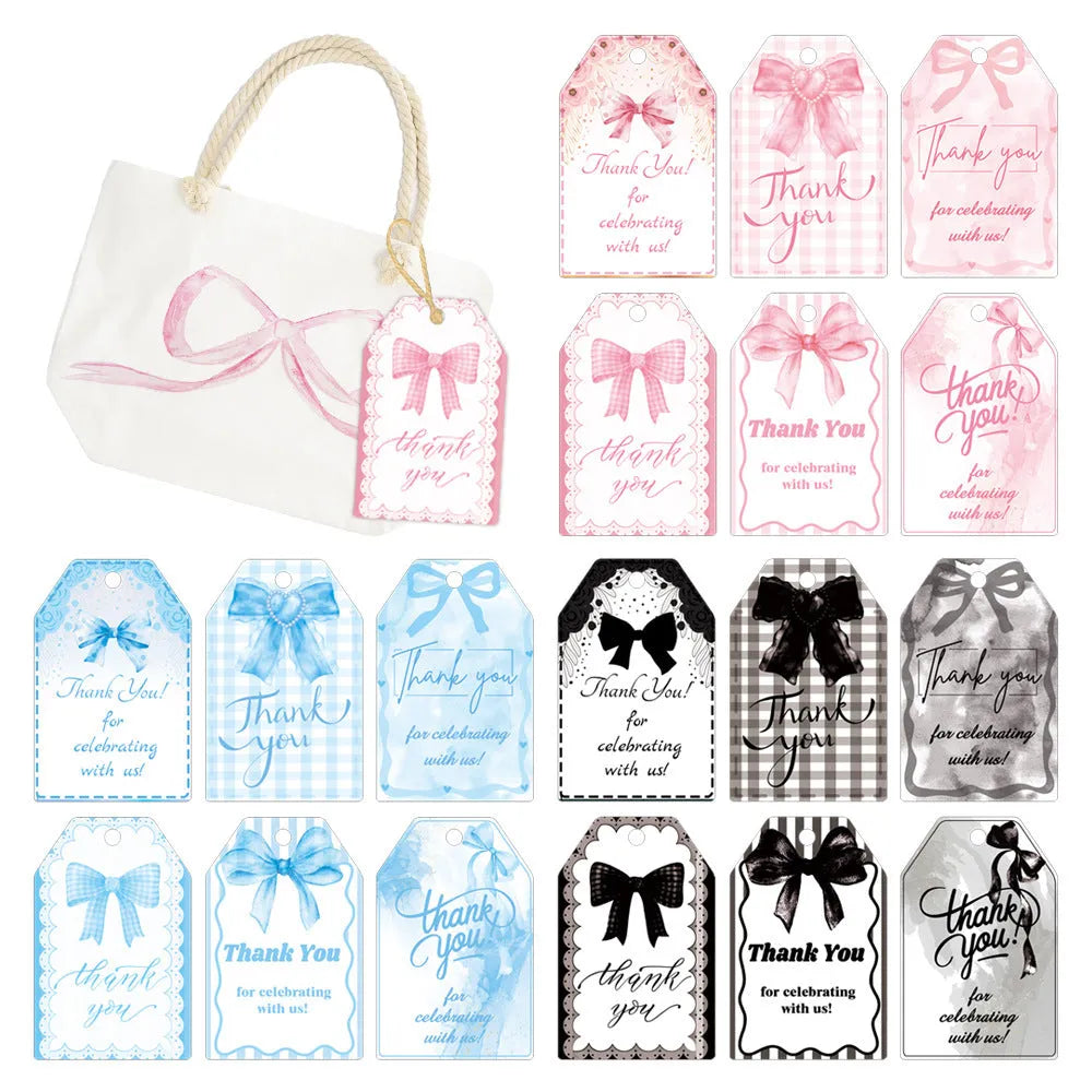 Birthday party creative bowknot gift label tags with hemp rope ties in three decorative styles