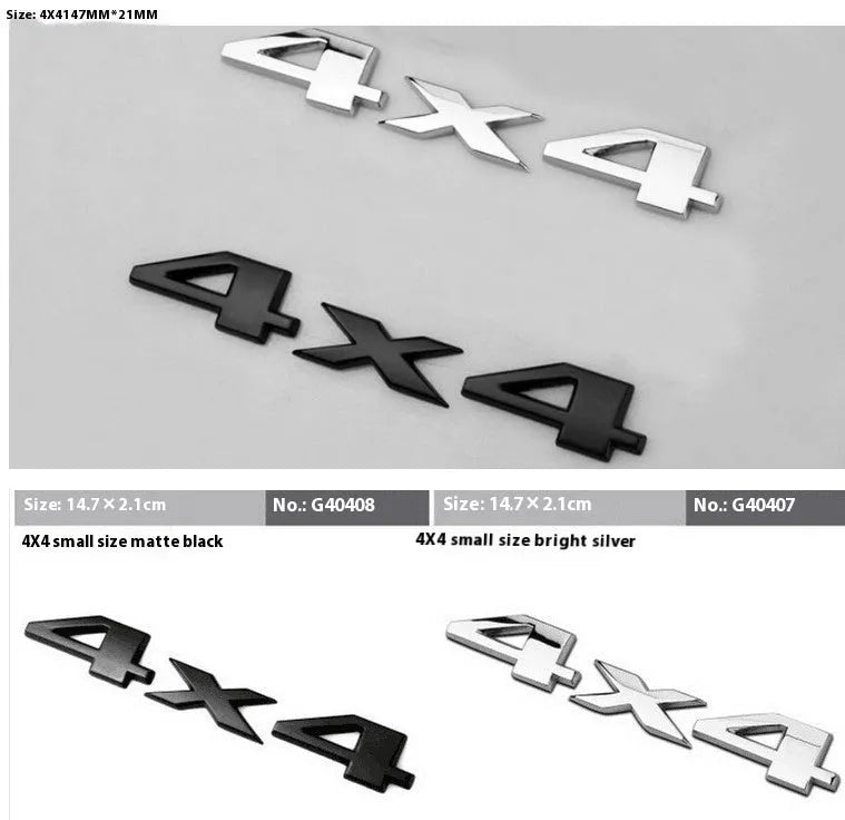 Metal 3D rear car badge sticker for 4x4 off-road vehicles in black finish, 9cm by 3.5cm