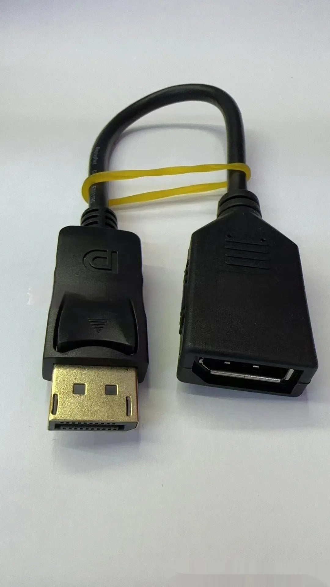 Black DisplayPort DP male to female extension cable approximately 10cm length with rotating connector