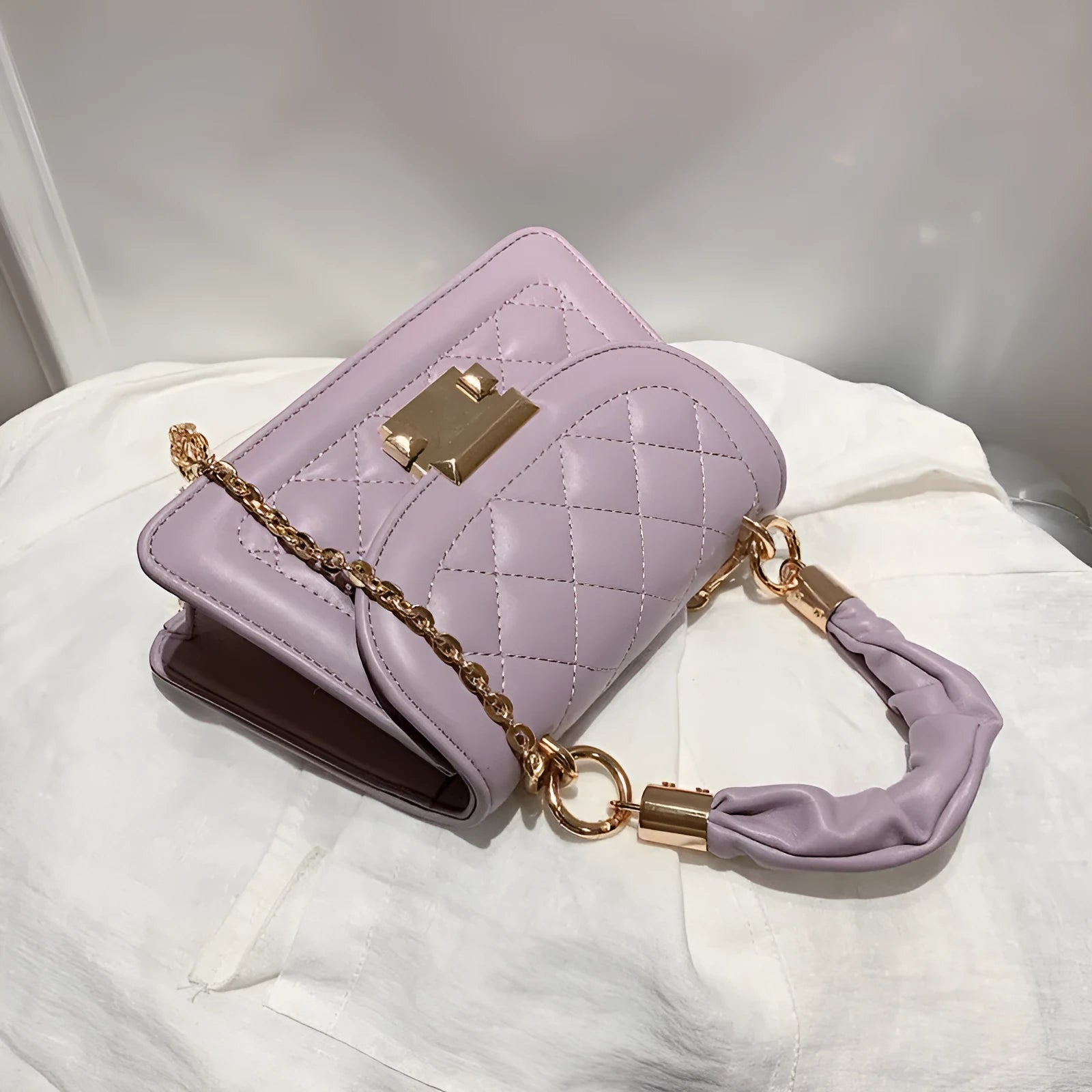 Women's rhombus shoulder bag in Korean style with PU fabric and fixed 112cm strap