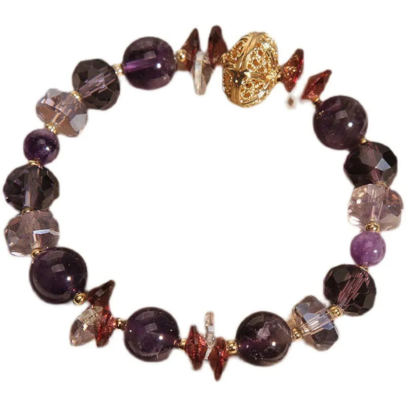 Purple crystal bracelet with pumpkin beads and wind chime lucky charm design for women