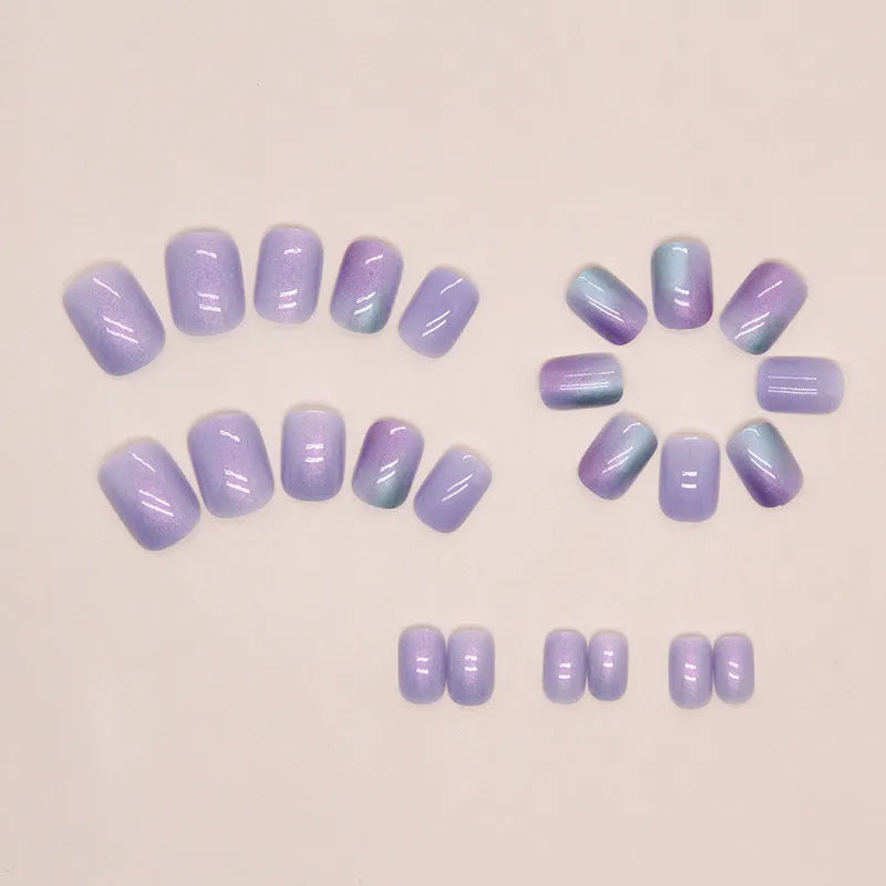 Aurora starry sky pattern short fake nails 24 piece set with glue