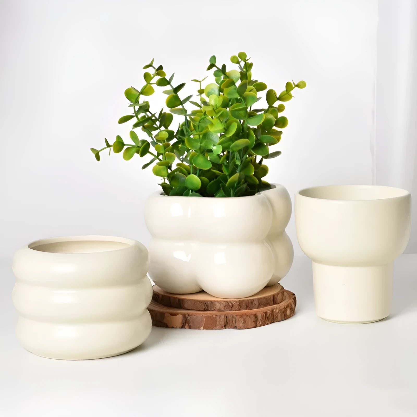 Roman column matte yellow ceramic flowerpot with luminous transparent finish for plant display
