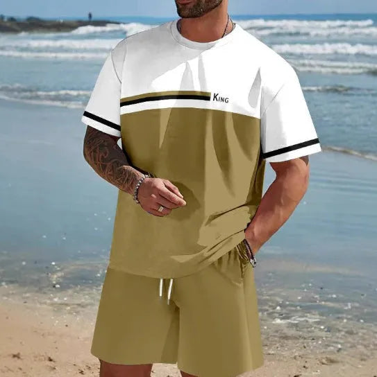 Men's loose fit polyester summer t-shirt and shorts set in multiple colour options
