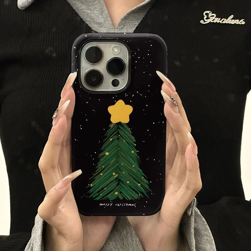 Feilin two-in-one mobile phone case with Christmas tree design in glossy finish for iPhone