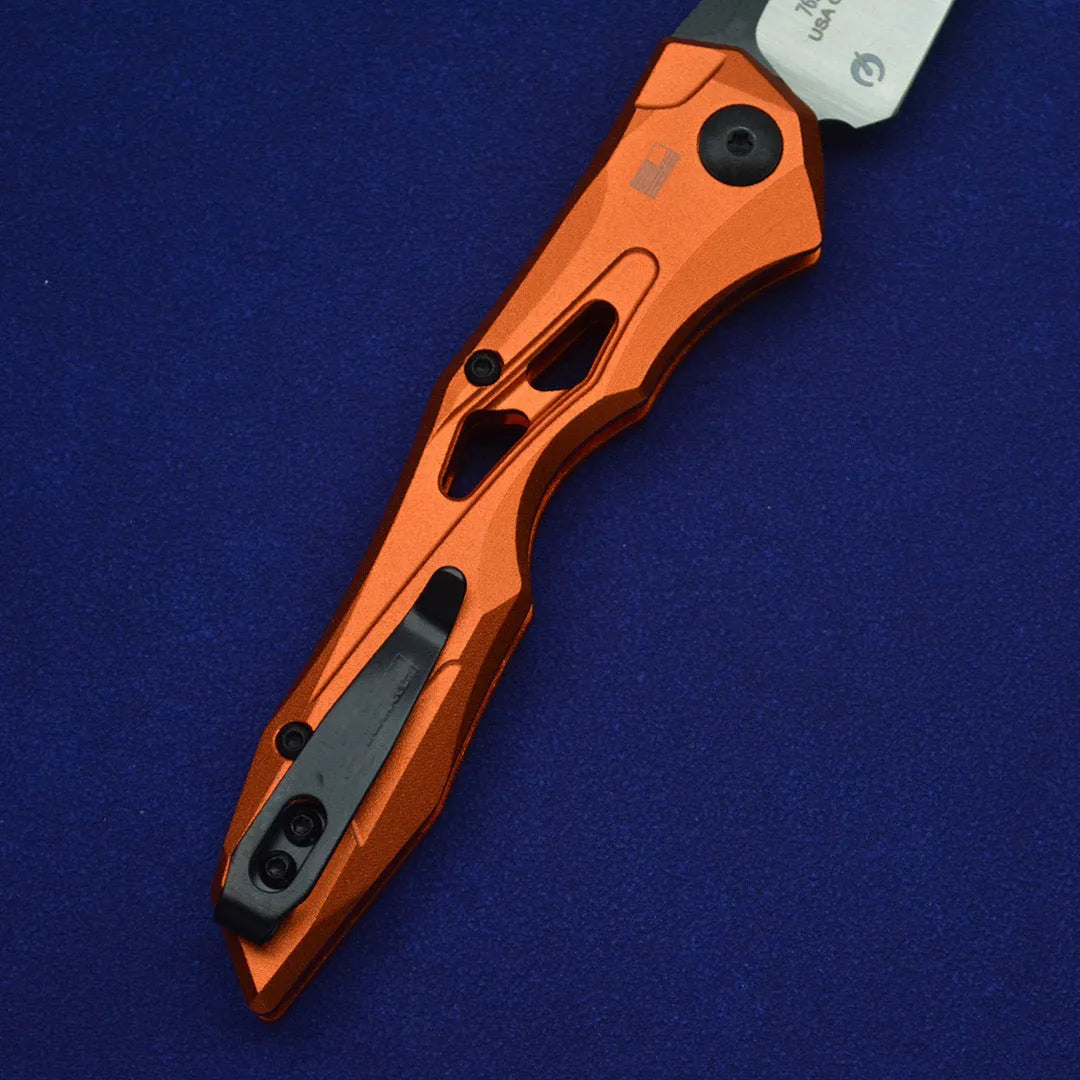 Black folding fruit knife with D2 steel blade and aluminium handle fully extended to 19cm