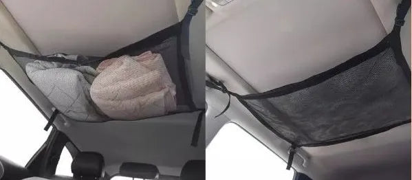 Hanging car boot storage bag double-layer mesh non-woven fabric black with drawstring 60x80cm