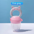 Silicone baby fruit and vegetable teether with handle, round shape, medium-flow nipple, sizes S M L, colour options