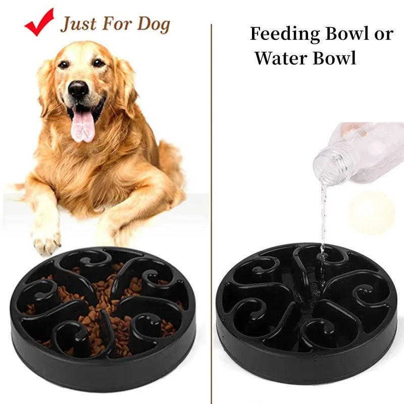 Non-slip plastic slow feeder dog bowl with maze pattern design in multiple colour options