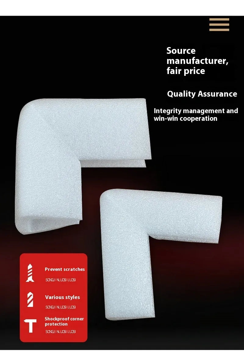 800-piece pack of white EPE pearl cotton foam U10 style furniture corner protectors with 10mm slot.