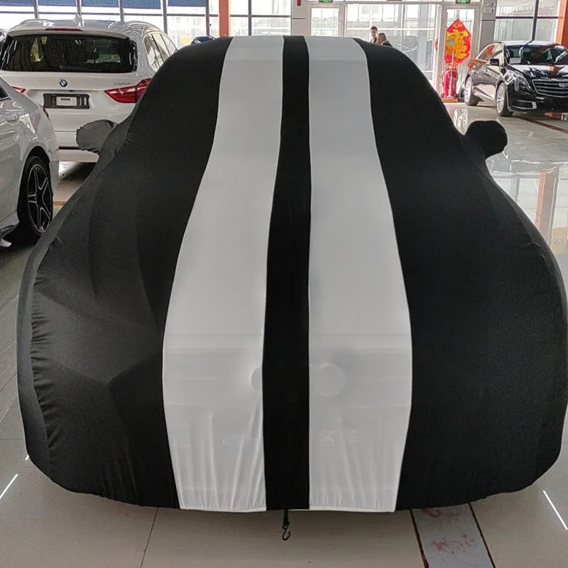 Elastic fabric car cover fitted on Ford Mustang available in six colour options
