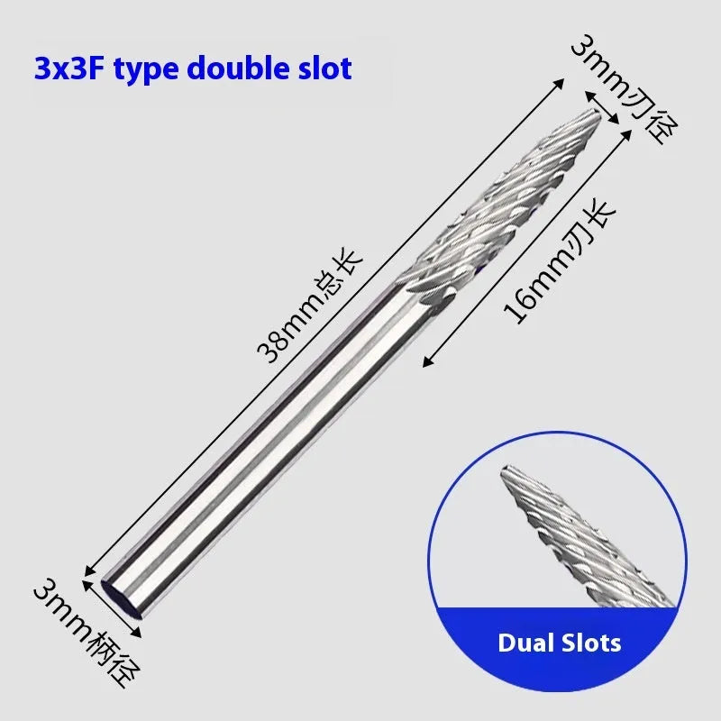 Tungsten steel alloy F-shaped rotary file milling cutter for grinding and engraving applications