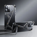 Geometric alloy phone case with metal border and bracket for iPhone 15 Pro Max in Black