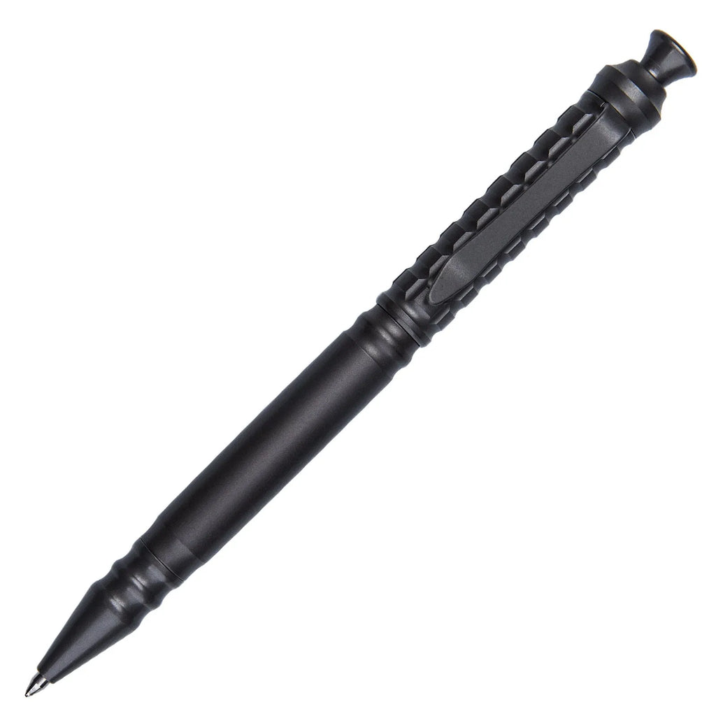 Gunmetal grey titanium tactical pen with push-action mechanism and 0.5mm nib