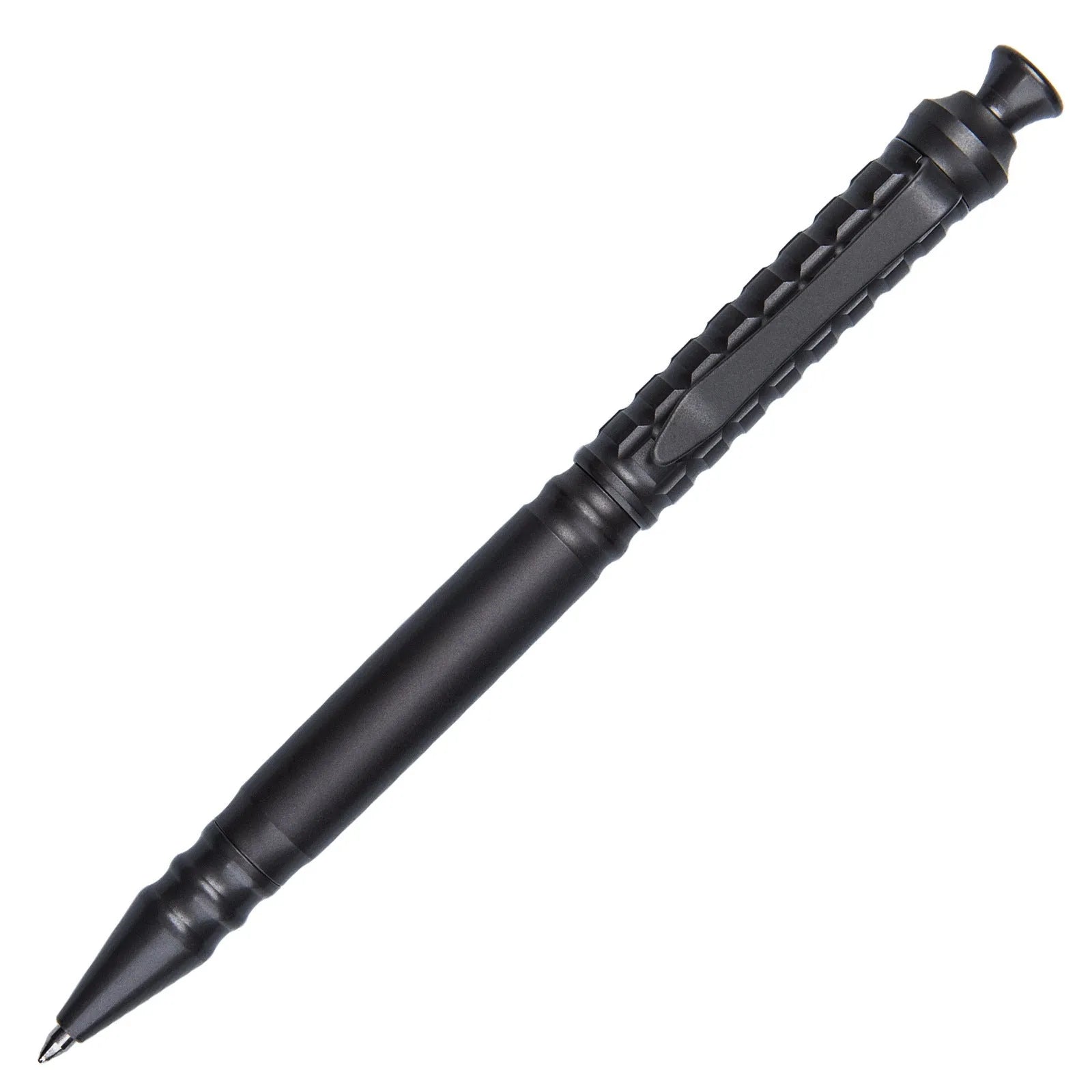 Gunmetal grey titanium tactical pen with push-action mechanism and 0.5mm nib