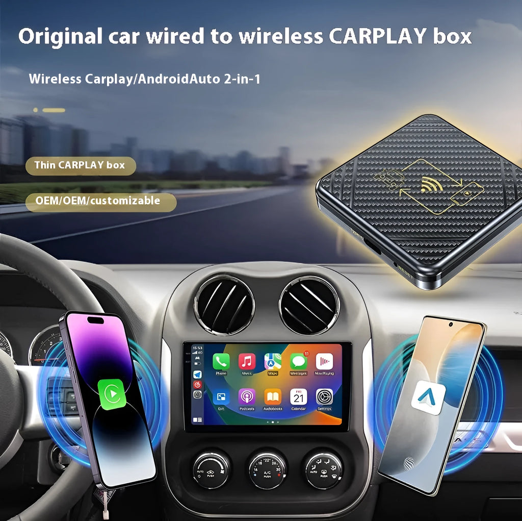 Wireless CarPlay and Android Auto USB adaptor box in gold and white colour options
