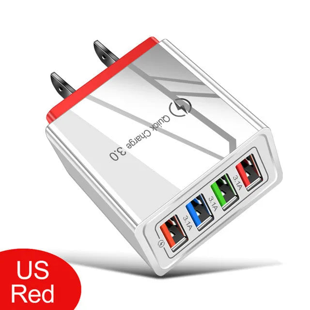 Black and white multi-port USB wall charger with luminous light indicator and UK three-pin plug