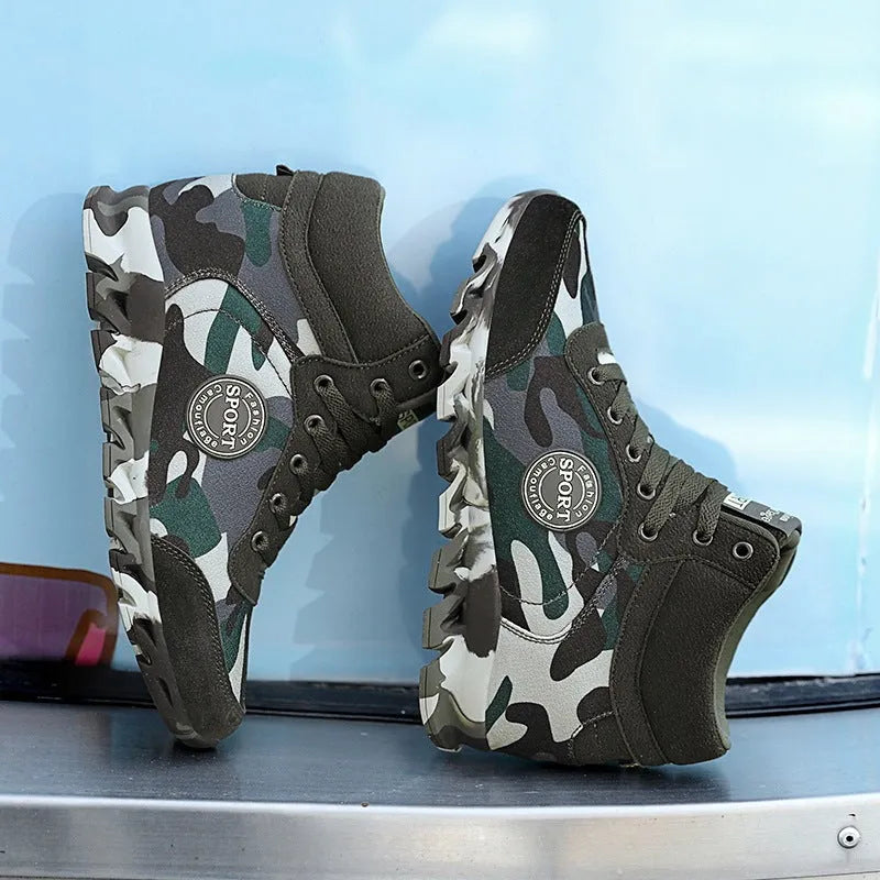 Women's green camouflage canvas sneakers with increased rubber sole