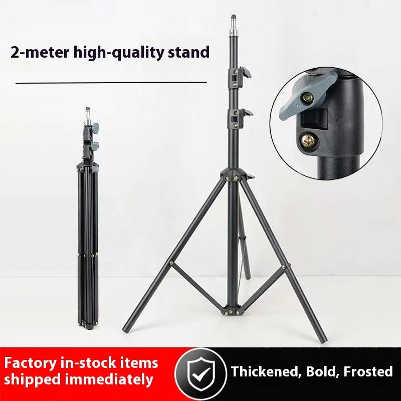 Frosted finish carbon steel tripod light stand with mobile phone holder mounted