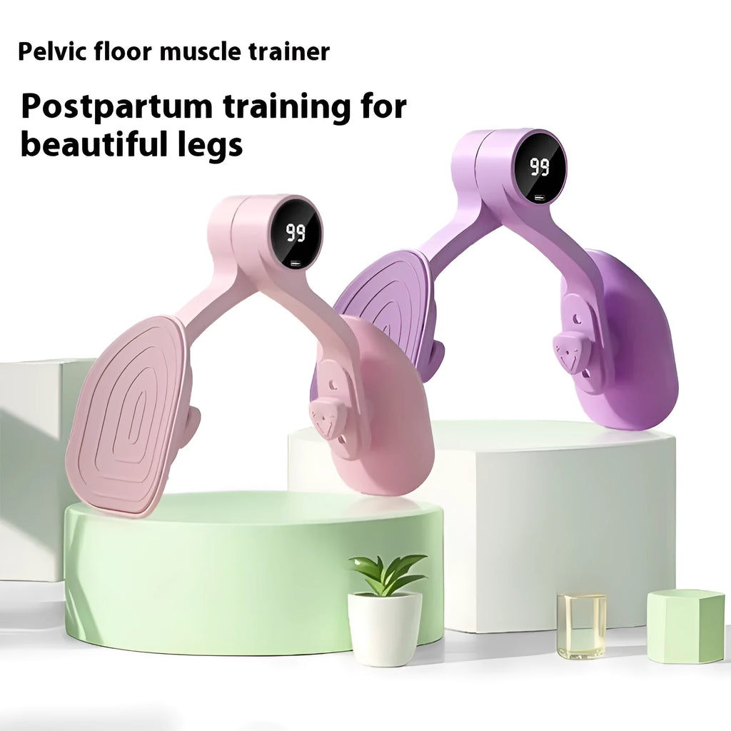 Pink pelvic floor muscle trainer with rubber coating and three gear adjustment settings