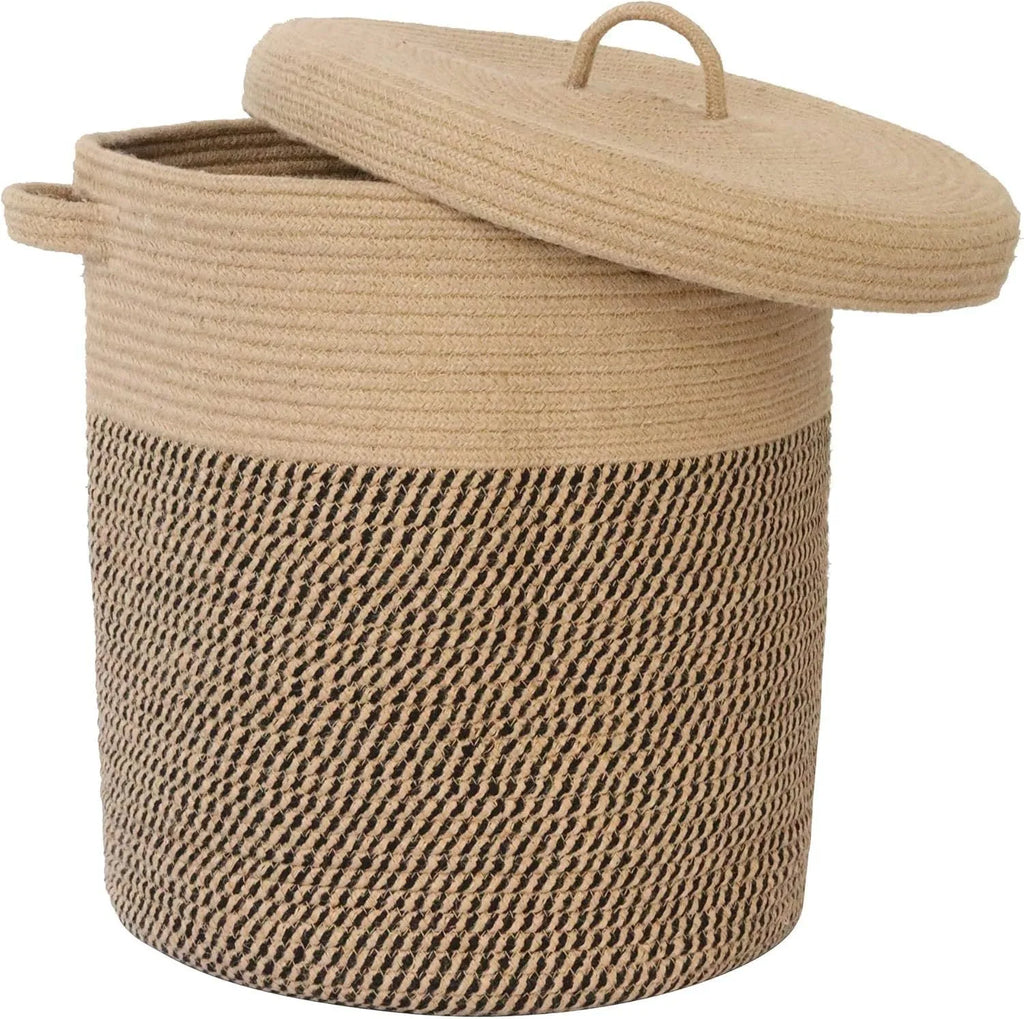 European style cotton string laundry basket extra large with lid in coffee colour series