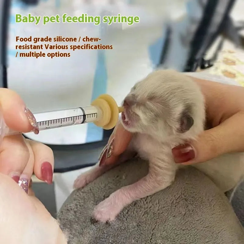 Pet silicone nursing syringe kit with nipples and syringes in three sizes for kittens and puppies