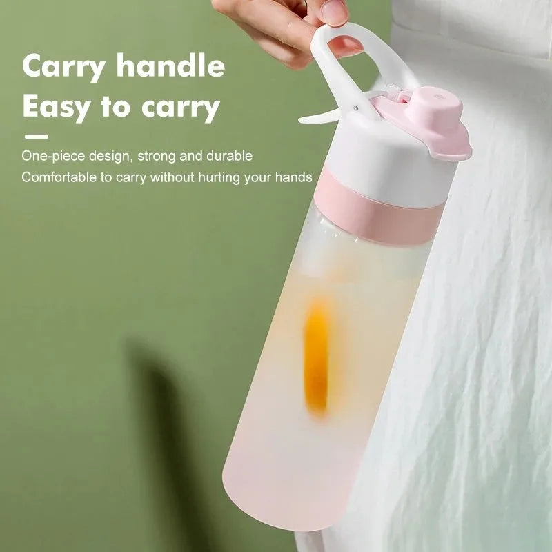 Spray water bottle with handle strap and leakproof lid in multiple colour options