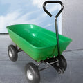 Green four-wheel plastic dump truck with a steel PP body, model TC2145.