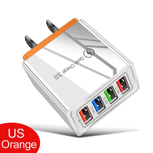 Black and white multi-port USB wall charger with luminous light indicator and UK three-pin plug