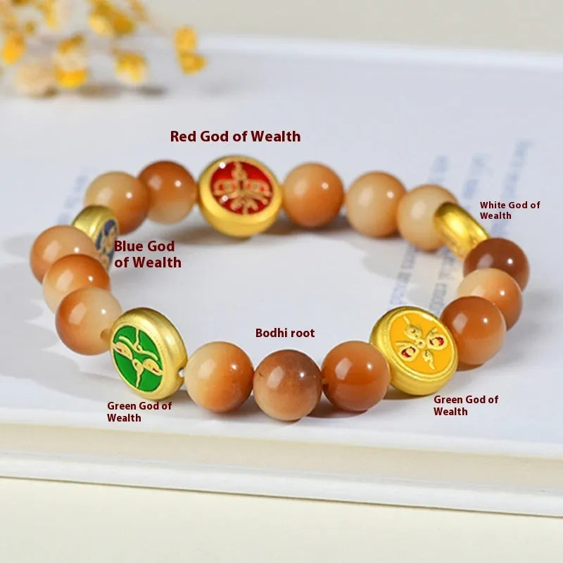 Handmade five directions geometric pattern bodhi seed bracelet with adjustable length