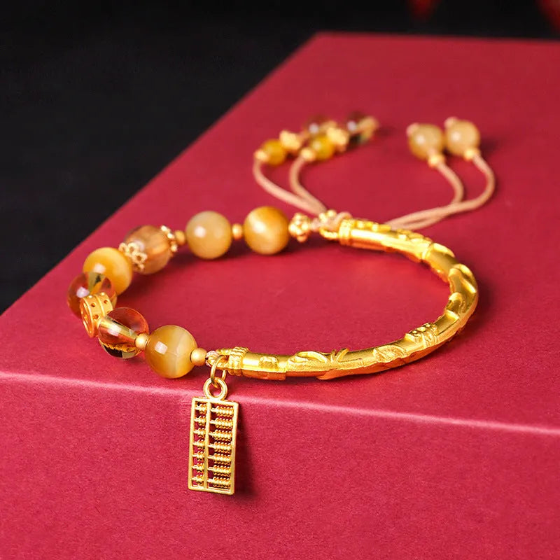 Abacus tag bracelet with tigereye citrine gemstone beads and diamond copper charms