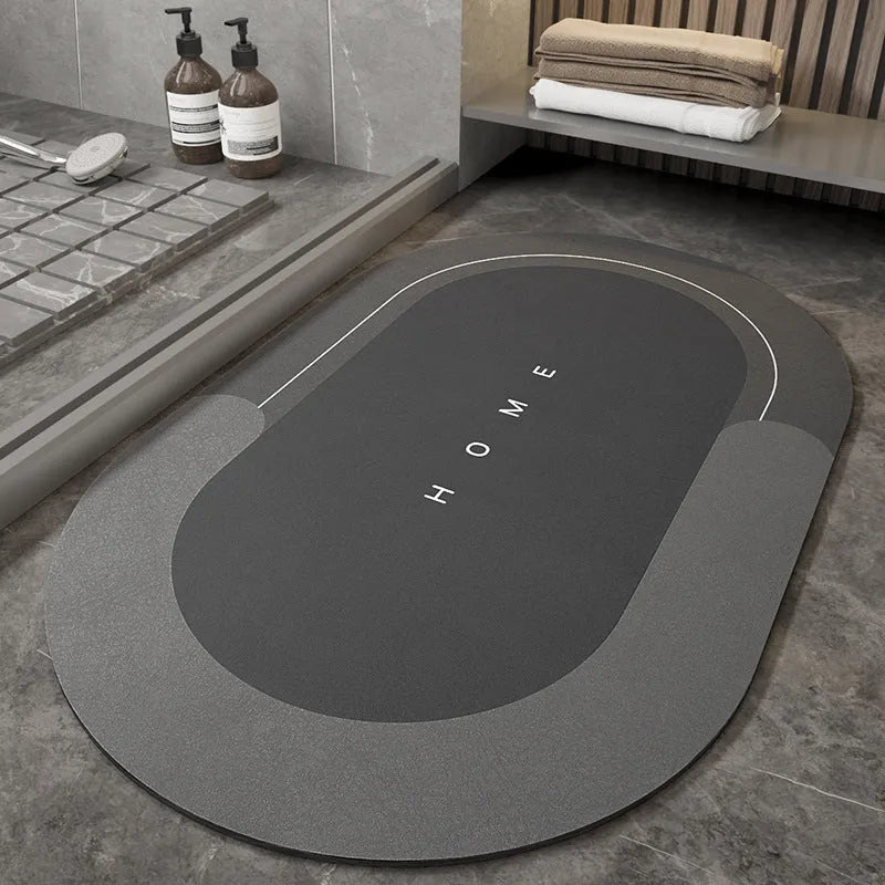 Blended bathroom floor mat in oval and rectangle shapes, Baikal colours blue light grey green dark grey