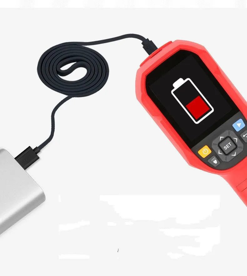 UTi series handheld infrared thermal imager showing a thermal image on its 2.8-inch screen.