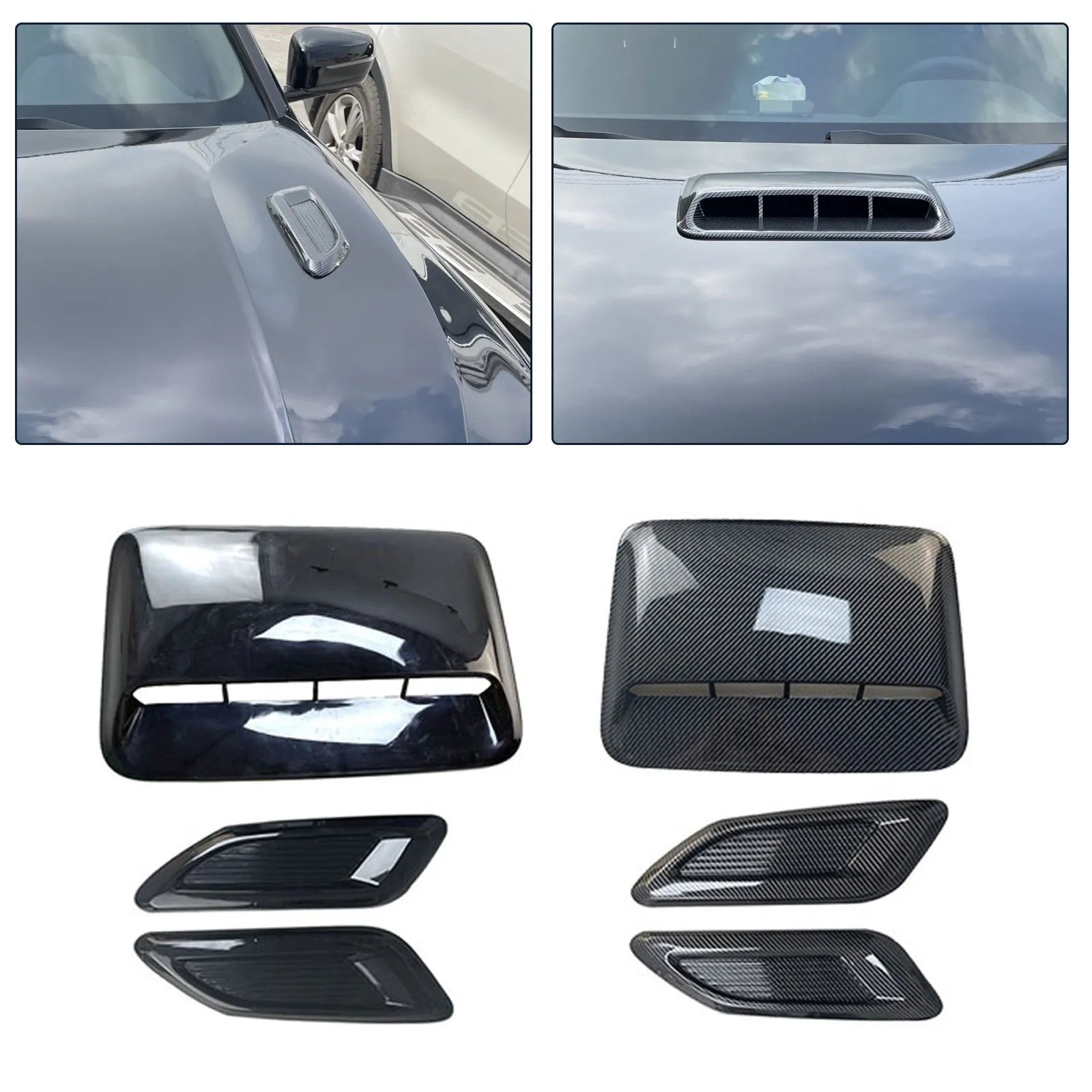 Car engine decorative cover and side air vent shroud kit in black or carbon fibre finish for Audi Volkswagen Mercedes BMW