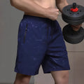 Men's loose casual sports shorts in black, grey, or blue with elastic waistband