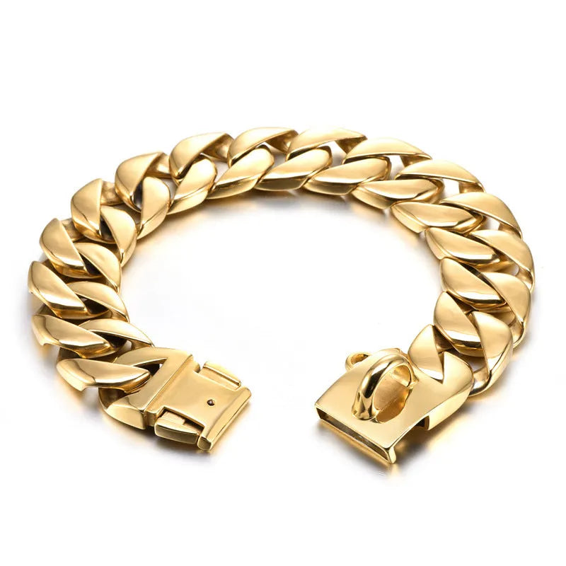 Widened 42mm stainless steel titanium dog bib reinforcement collar in gold finish
