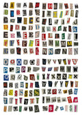 Set of cute style printed decoration stickers showing English letters, numbers, symbols, and weekly words.
