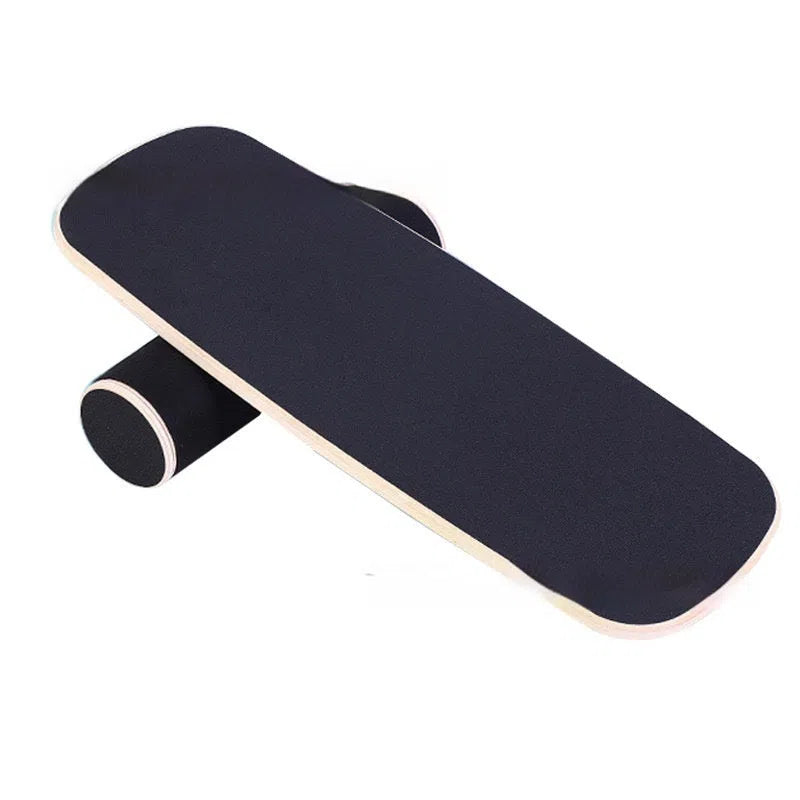 Black pine wood balance board measuring 73x28 cm for fitness training