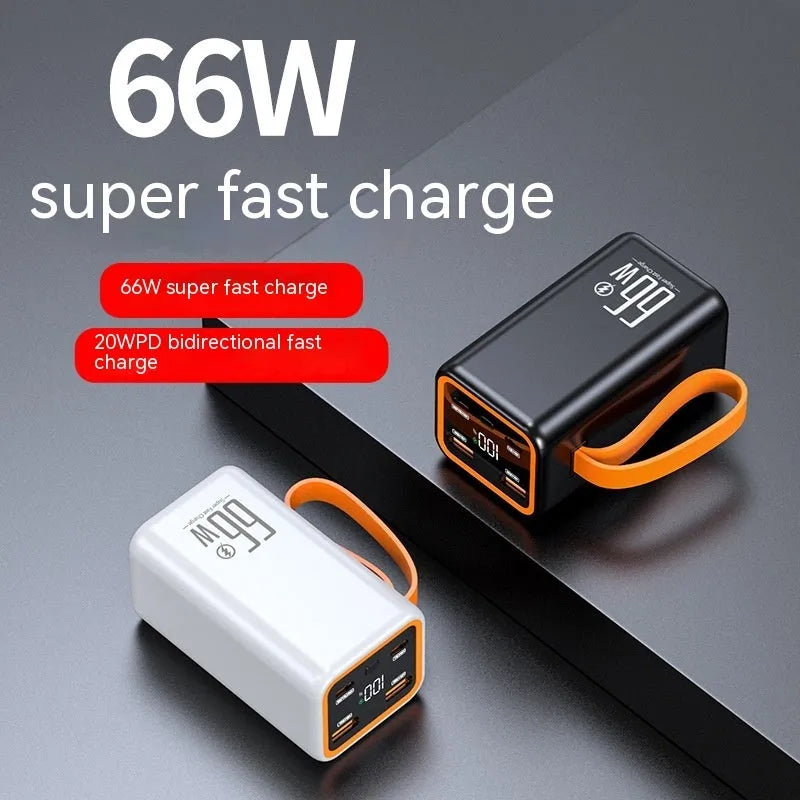 Black and white PD66W fast charge 20000mAh power bank with compact design