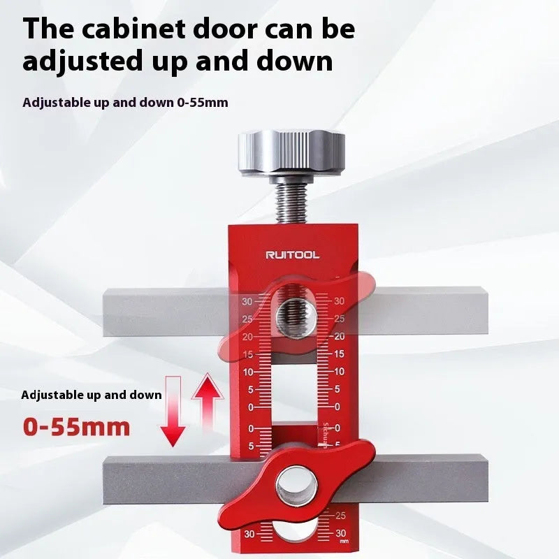 Aluminium alloy cabinet door installation aid with diamond-shaped 10mm guide plates for woodworking.