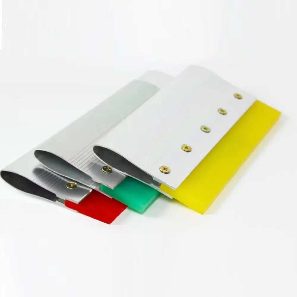 Green aluminium alloy squeegee with a 50cm long metal handle and 10cm wide blade.