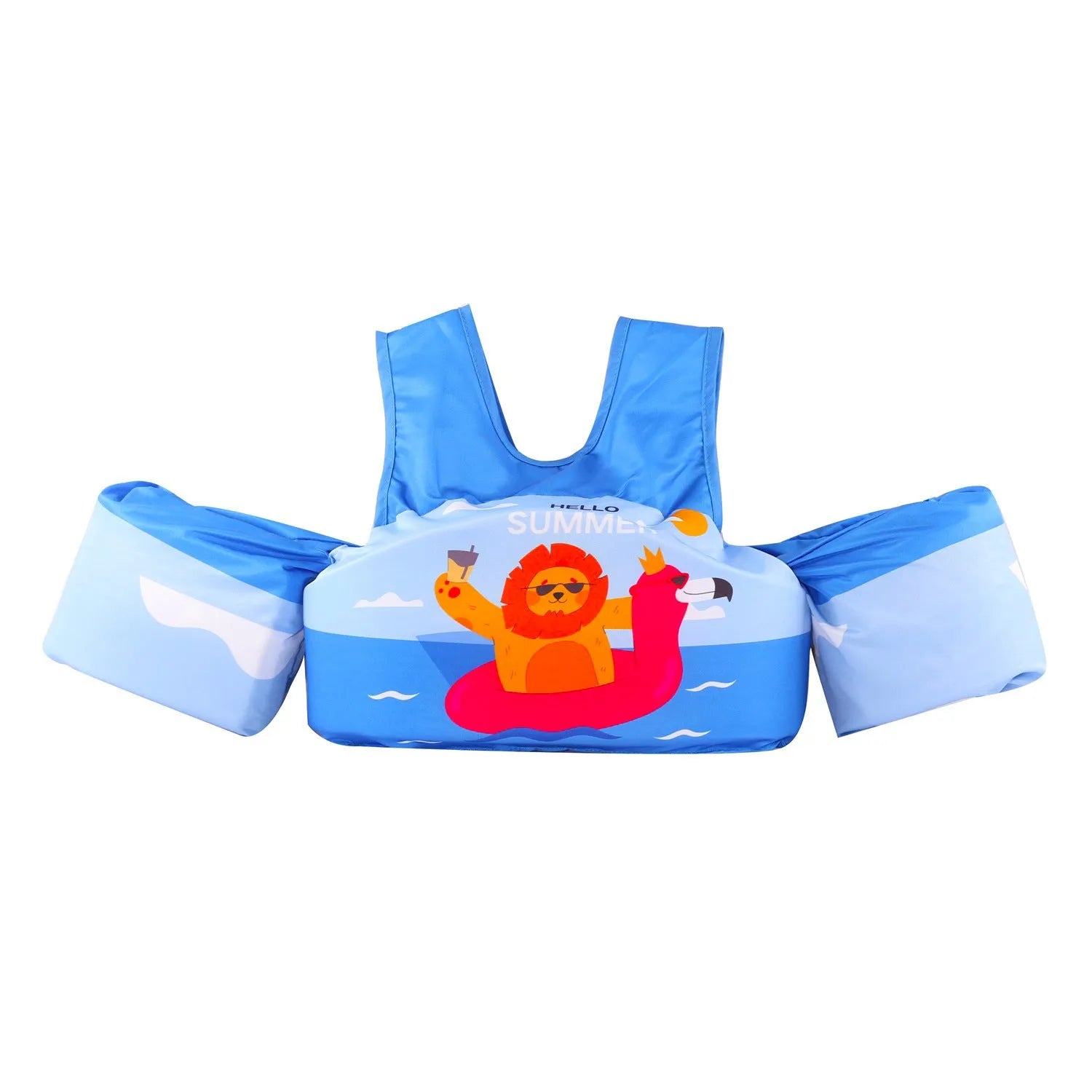 Cartoon-themed children's inflatable arm swimming ring life jacket in polyester.