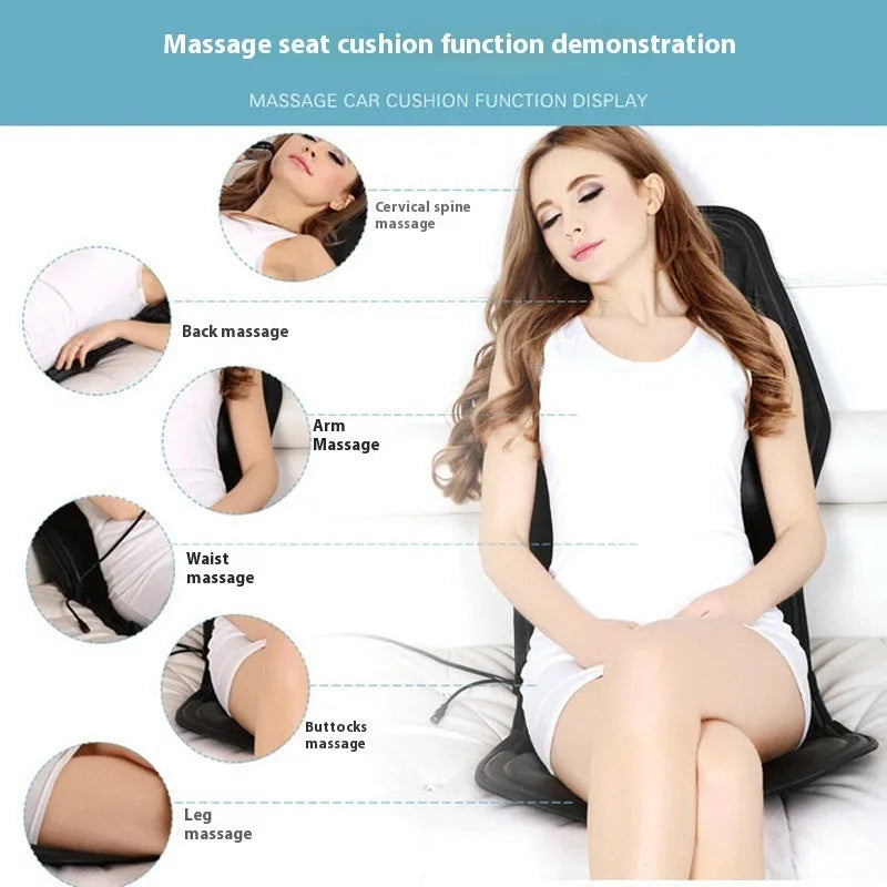 Black infrared heating massage mat with seat cushion for physiotherapy and back pain relief